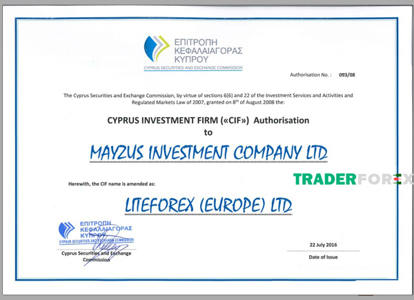 liteforex-4 Giấy phép CySEC của sàn giao dịch LiteForex