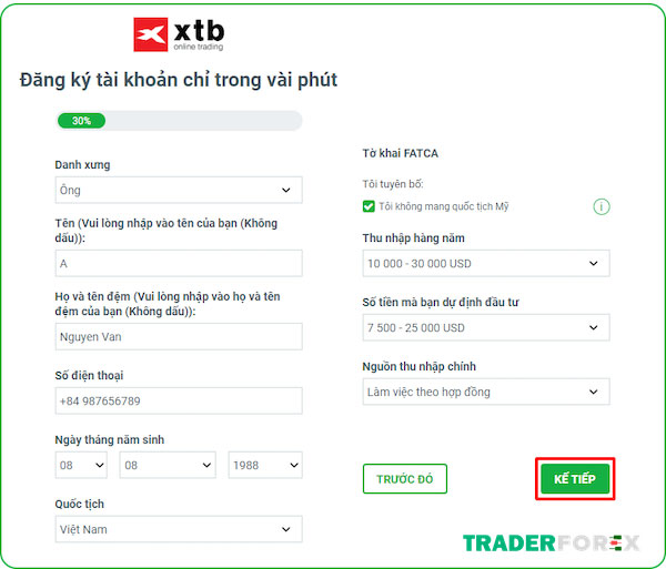 mo-tai-khoan-xtb-3 Điền thông tin cá nhân